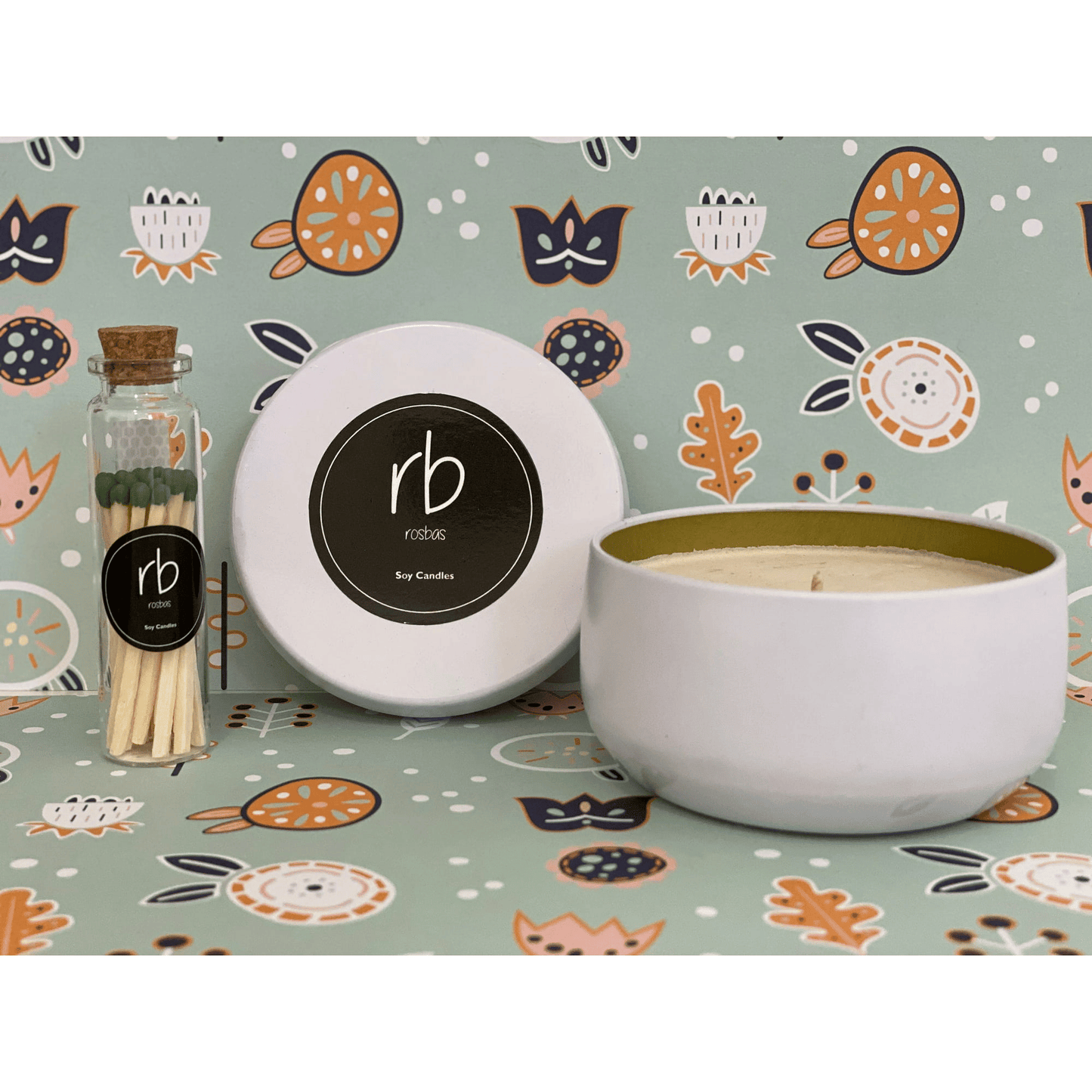 Rosbas Candle, Gardenia Scented, Natural Soy Wax, 6 oz White Tin, Cotton Wick, Long Burn Time, Drawstring Cotton Bag, Home, Handmade in USA EasyOptionXY LLC