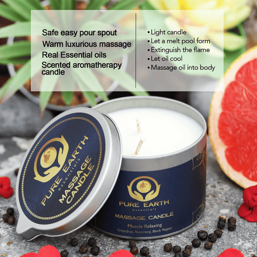 Pure Earth Essentials - Muscle Relaxing Massage Oil Candles for Couples - Natural (6 oz) EasyOptionXY LLC