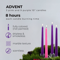 CANDWAX 10 inch Taper Advent Candles 3 Sets - Dripless Taper Candles and Unscented Candlesticks - Long Burning Tapered Candles Perfect as Advent Wreath Candles Tapers - Purple Advent Candles EasyOptionXY LLC