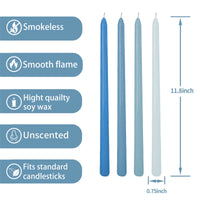 MGEZCOO 12 Inch Gradient Blue Taper Candle Sticks Pack of 4-Unscented Smokeless EasyOptionXY LLC