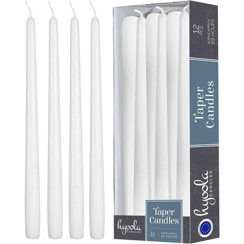 Hyoola 12" White Dripless European Made Taper Candles, Unscented Paraffin Wax with Cotton Wicks, 12-Pack EasyOptionXY LLC