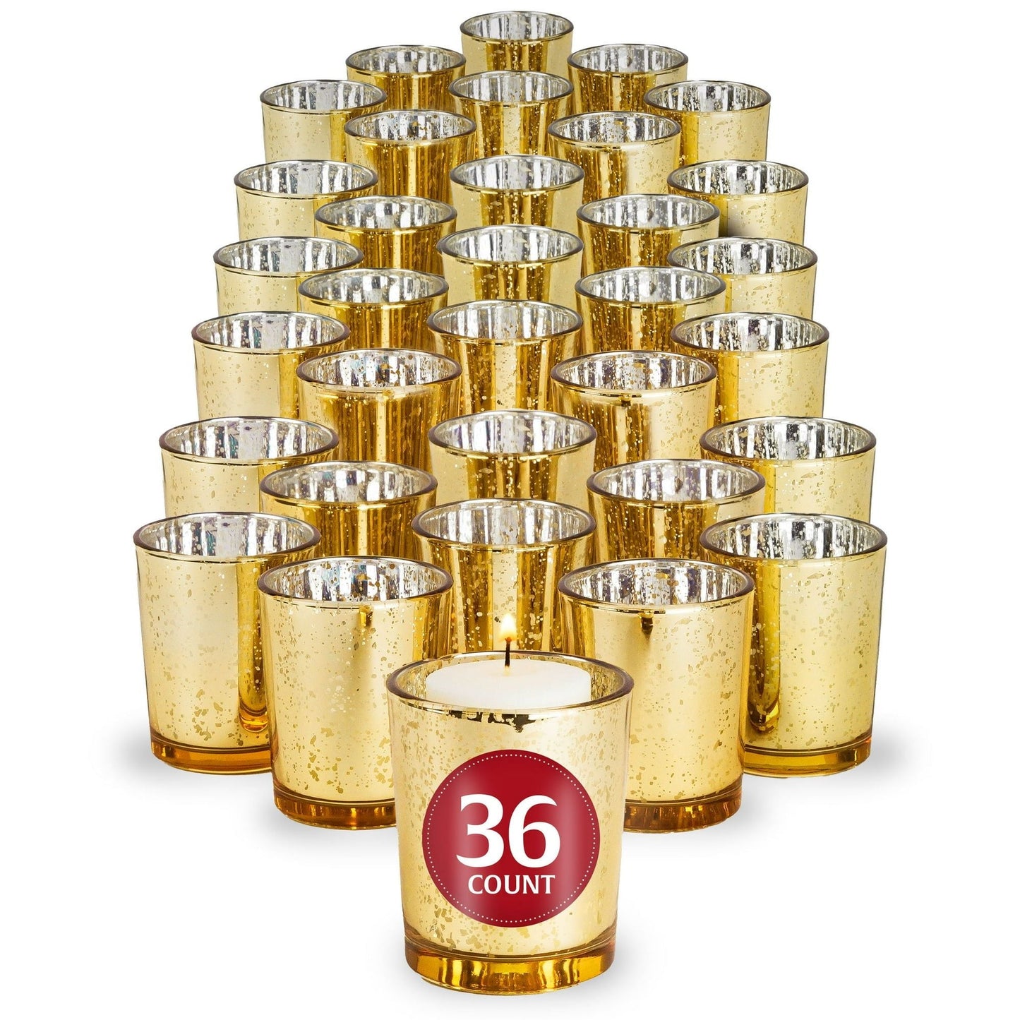 Stock Your Home Gold Votive Candle Holders Bulk Pack (36 Count), Tea Lights Candle Holder for Table Centerpiece, Christmas, Valentine, and Wedding Votive Candle Holders, Glass Votives Set EasyOptionXY LLC