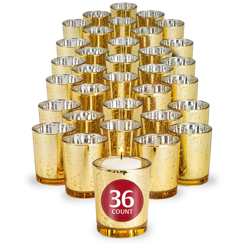 Stock Your Home Gold Votive Candle Holders Bulk Pack (36 Count), Tea Lights Candle Holder for Table Centerpiece, Christmas, Valentine, and Wedding Votive Candle Holders, Glass Votives Set EasyOptionXY LLC