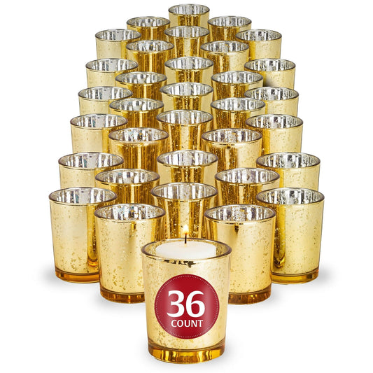 Stock Your Home Gold Votive Candle Holders Bulk Pack (36 Count), Tea Lights Candle Holder for Table Centerpiece, Christmas, Valentine, and Wedding Votive Candle Holders, Glass Votives Set EasyOptionXY LLC