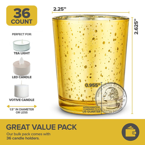 Stock Your Home Gold Votive Candle Holders Bulk Pack (36 Count), Tea Lights Candle Holder for Table Centerpiece, Christmas, Valentine, and Wedding Votive Candle Holders, Glass Votives Set EasyOptionXY LLC