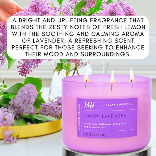 Lemon Lavender 3-Wick Candle Natural Soy Wax Candle for Home, 15.8 Oz Large Aromatherapy Candle for Relaxation, Scented Candle for Women and Men, Luxury Candle Gift for Him and Her EasyOptionXY LLC