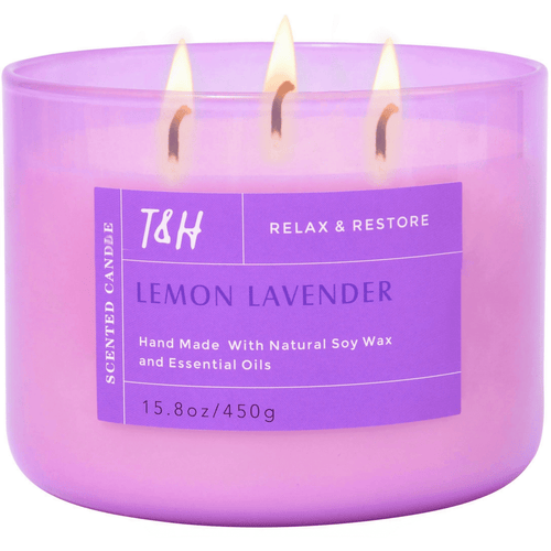 Lemon Lavender 3-Wick Candle Natural Soy Wax Candle for Home, 15.8 Oz Large Aromatherapy Candle for Relaxation, Scented Candle for Women and Men, Luxury Candle Gift for Him and Her EasyOptionXY LLC