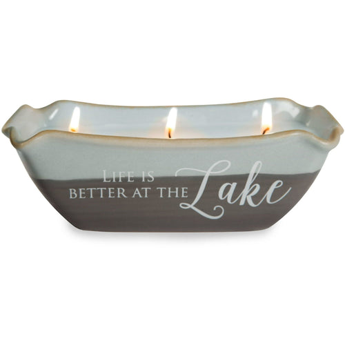 Pavilion Gift Company Plain Love Lives Here-Life is Better at The Lake 3 Wick Ceramic Tranquility Scented Candle, White, Black EasyOptionXY LLC