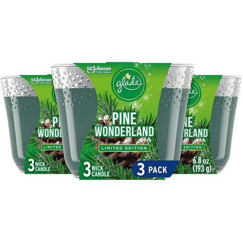 Glade Candle Pine Wonderland, Fragrance Candle Infused with Essential Oils, Air Freshener Candle, 3-Wick Candle, 6.8oz, 3 Count EasyOptionXY LLC