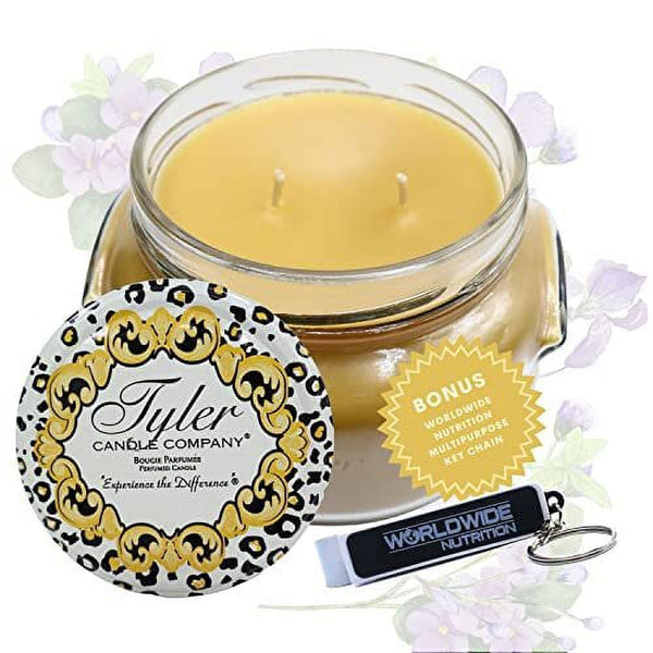 Tyler Candle Company Icon Jar Candle - Luxurious Scented Candle with Essential Oils - Long Burning Candles 110-120 Hours - Large Candle 22 oz with Worldwide Nutrition Multi Purpose Key Chain EasyOptionXY LLC