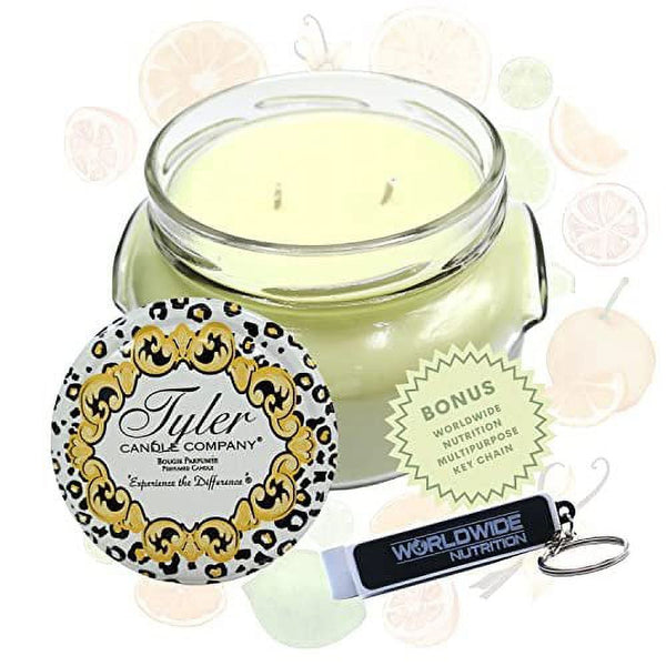 Tyler Candle Company Limelight Jar Candle - Luxurious Scented Candle with Essential Oils - Long Burning Candles 110-120 Hours - Large Candle 22 oz with Worldwide Nutrition Multi Purpose Key Chain EasyOptionXY LLC