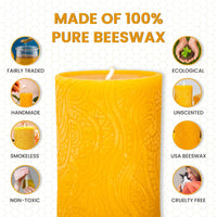 BeeTheLight Beeswax Large Pillar Candle (2.7" x 5.4") - Smokeless Unscented Candle - 72 Hours Burn Time - Natural & 100% Pure Beeswax Candle - Handmade Decorative Pillar Candle (Natural Yellow, Large) EasyOptionXY LLC