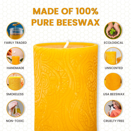 BeeTheLight Beeswax Large Pillar Candle (2.7" x 5.4") - Smokeless Unscented Candle - 72 Hours Burn Time - Natural & 100% Pure Beeswax Candle - Handmade Decorative Pillar Candle (Natural Yellow, Large) EasyOptionXY LLC