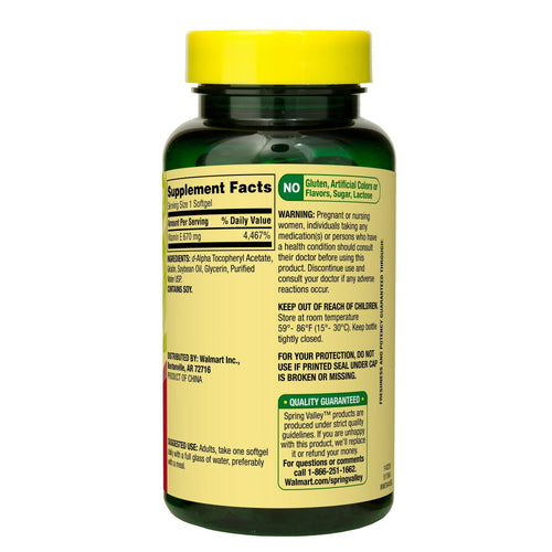 Spring Valley Extra Strength Vitamin E D-Alpha Softgels Supplement; 670 mg (1; 000 IU); 60 Count EasyOptionXY LLC