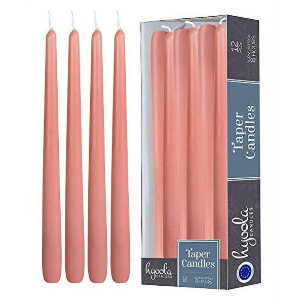Hyoola 10" Rose Pink Dripless European Made Taper Candles, Unscented Paraffin Wax with Cotton Wicks, 12-Pack EasyOptionXY LLC