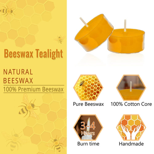 Beeswax Tealight Candles Handmade Candlesticks,24pcs Round Tea Light Candles Natural Bees Wax Tealight Candle Smokeless Candle Stciks for Spa Home Decor Party Gifts EasyOptionXY LLC