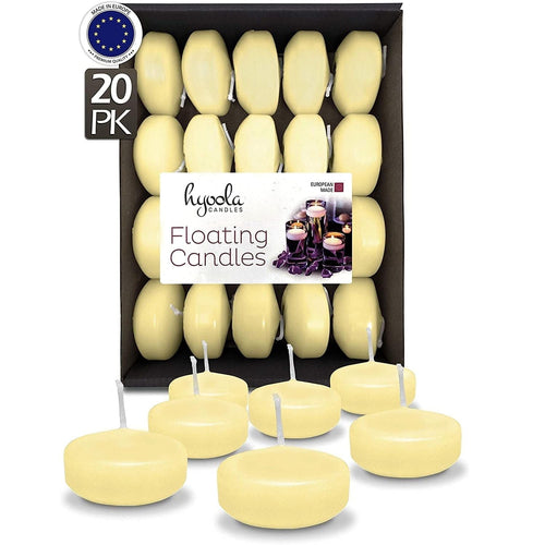 Hyoola 1.75 inch Round Unscented Ivory European Made Floating Candles, Paraffin Wax with Cotton Wicks, 20-Pack EasyOptionXY LLC