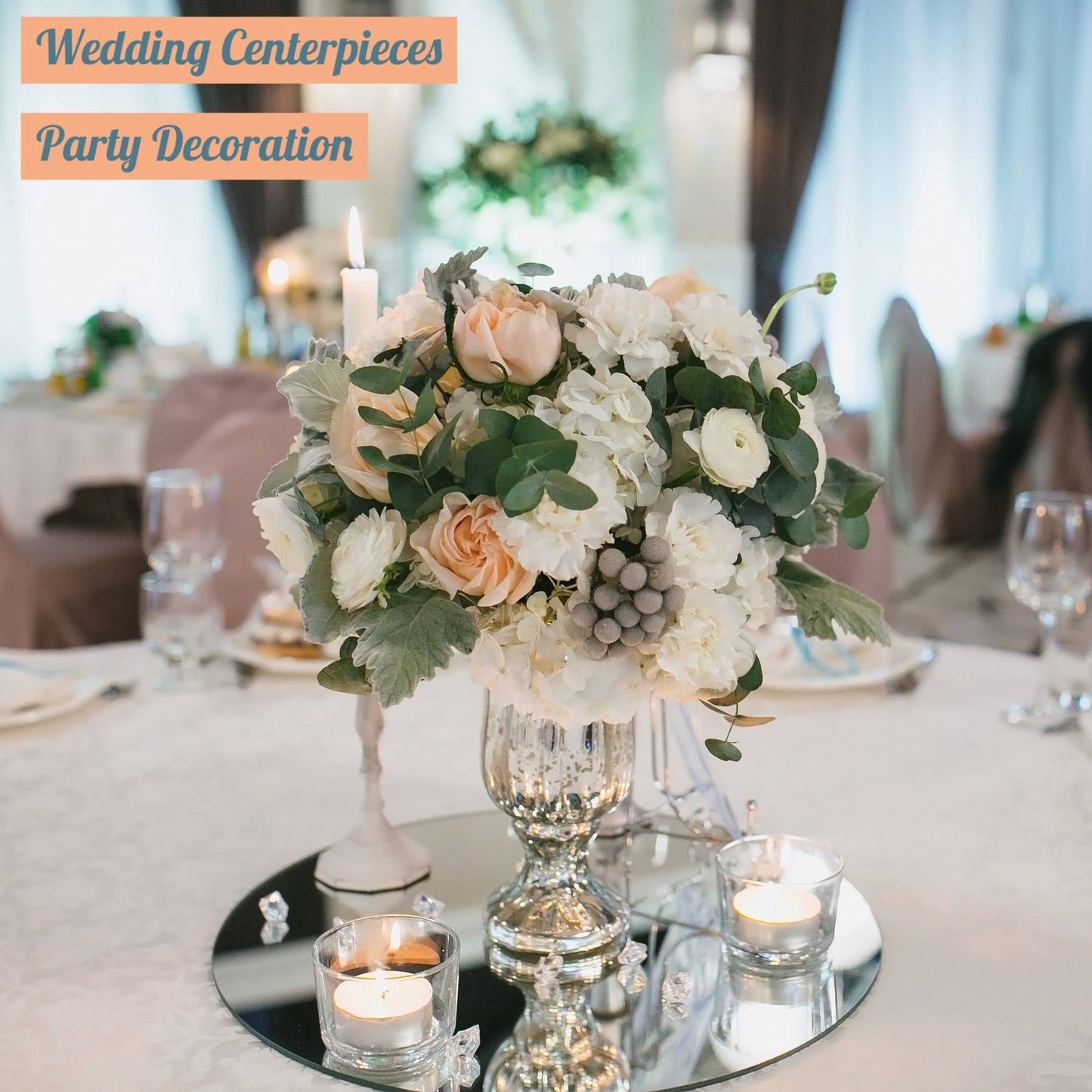12 Inch Round Mirror Candle Plate with Round Edge set of 12 - Perfect for Table Wedding Centerpieces, Party Decor, Crafts EasyOptionXY LLC