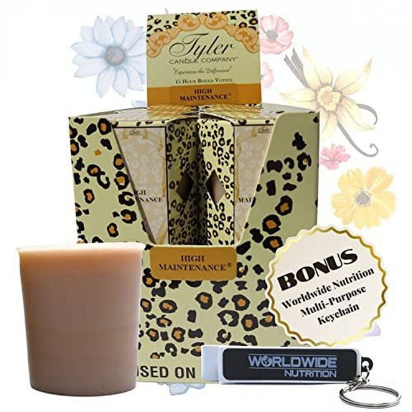 Tyler Candle Company High Maintenance Votive Candles - Luxury Scented Candle with Essential Oils - 16 Pack of 2 oz Small Candles with 15 Hour Burn Time Each - with Bonus Key Chain EasyOptionXY LLC