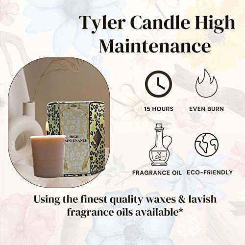 Tyler Candle Company High Maintenance Votive Candles - Luxury Scented Candle with Essential Oils - 16 Pack of 2 oz Small Candles with 15 Hour Burn Time Each - with Bonus Key Chain EasyOptionXY LLC