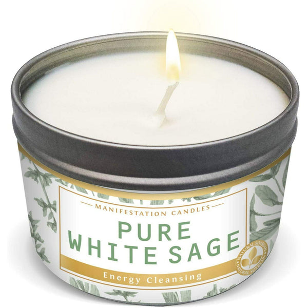 Manifestation Candles Pure White Sage Smudge Candle for House Energy Cleansing, Banishes Negative Energy I Purification and Chakra Healing - Natural Soy Wax Tin Candle EasyOptionXY LLC