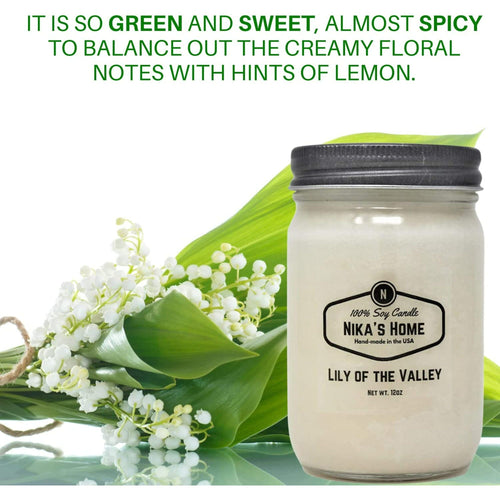 Nika's Home Lily of The Valley Soy Candle 12oz Mason Jar Non-Toxic White Soy Candle Handmade, Long Burning 50-60 Hours Highly Scented All Natural, Clean Burning Candle Gift D¨¦cor EasyOptionXY LLC