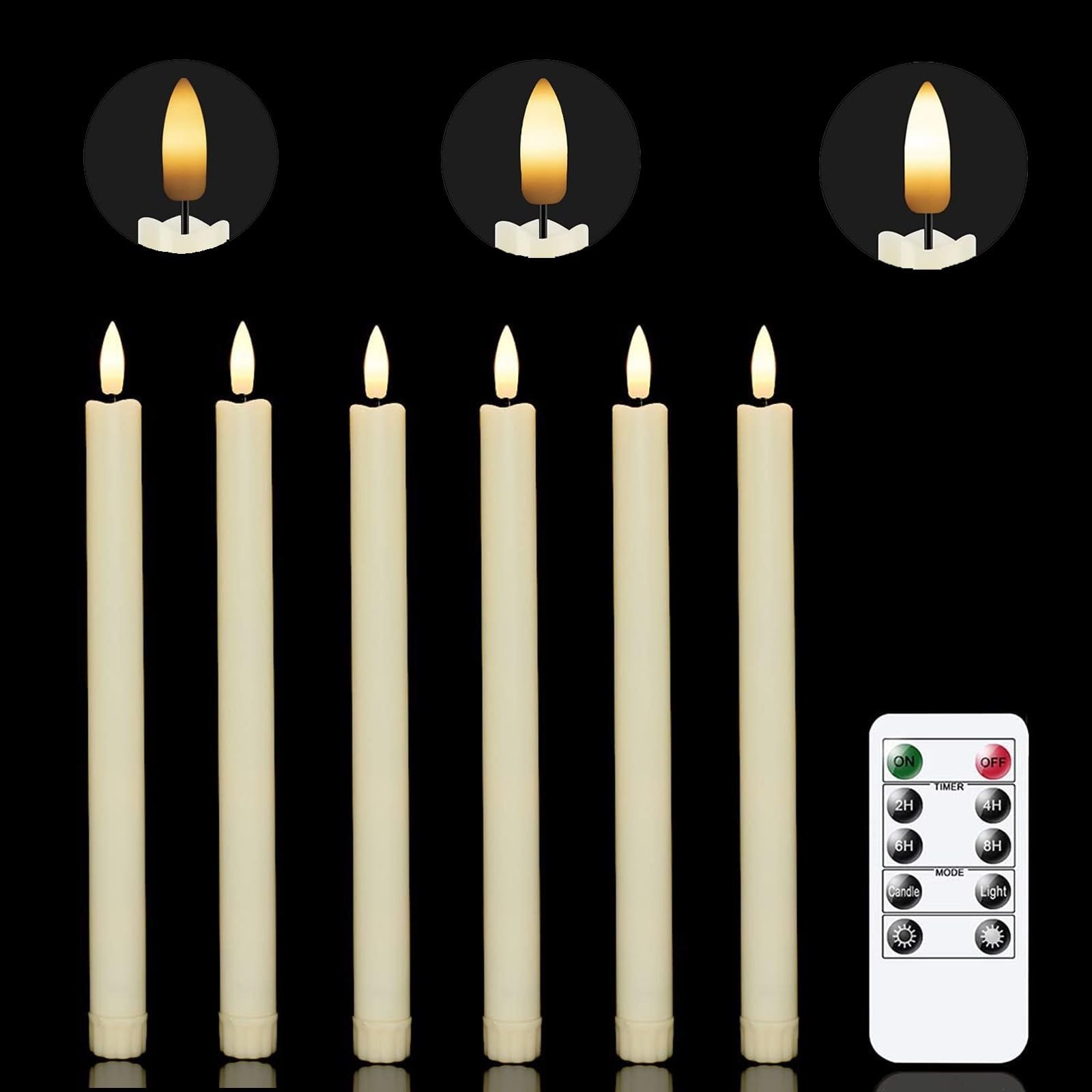 Chamvis Flickering Ivory Flameless LED Battery Operated Taper Plastic Candles 3D Wick Lights 6PK with Remote Control with Timer for Home Decor Halloween Christmas Wedding EasyOptionXY LLC