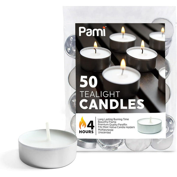 PAMI Premium Tealight Candles Unscented Paraffin Small Candles in Bulk, 50-Pack EasyOptionXY LLC