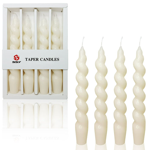 FCMSHAMD 7.5 Inch Spiral Taper Candles Set of 4 Burn Time 6 H Unscented Smokeless for Wedding Dinner Decoration Candle Sticks EasyOptionXY LLC