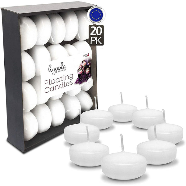 Hyoola 1.75 inch Round Unscented White European Made Floating Candles, Paraffin Wax with Cotton Wicks, 20-Pack EasyOptionXY LLC