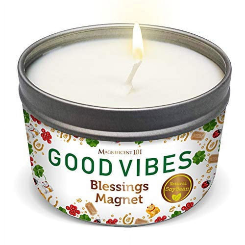 Magnificent 101 Long Lasting Good Vibes Aromatherapy Candle | 6 Oz - 35 Hour Burn | Soy Wax Candle with Sage, Bergamot & Sandalwood for Energy Cleansing, Blessing Magnet & Manifestation EasyOptionXY LLC