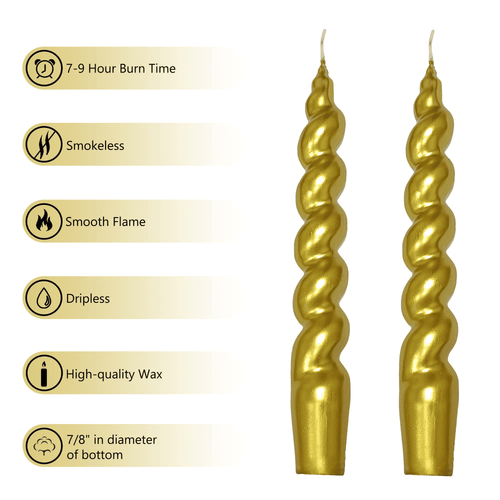 XINAOBAOLUO 7.5 inch Gold Dripless Taper Candles Burn Time 8 H,Unscented for Dinner Candles Pack of 2 EasyOptionXY LLC