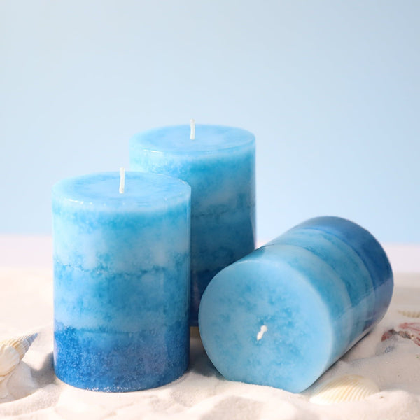 Meltone Strong Ocean Scented Pillar Candles,50+ Hrs Long Burning Candles3 Pack Blue Candles for Home Scented (3x4'') EasyOptionXY LLC