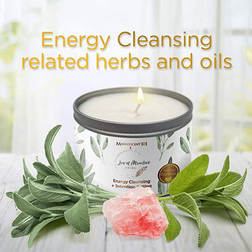 MAGNIFICENT101 Law of Attraction Tribe Pure White Sage Smudge Candle for House Energy Cleansing, Banishes Negative Energy I Purification and Chakra Healing - Natural Soy Wax Tin Candle EasyOptionXY LLC