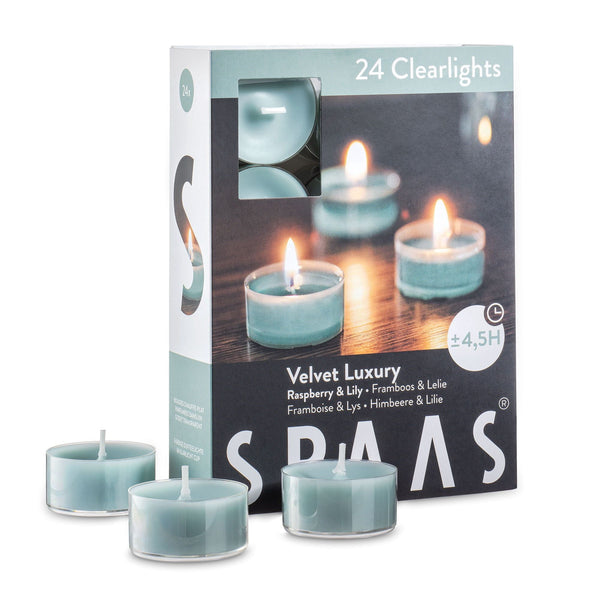 Scented Tea Lights Candles in Clear Cups, Raspberry & Lily Fragrance, for Spa, Dinner, and Home Decor, 24 Pack EasyOptionXY LLC