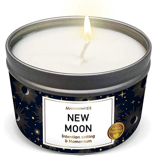 Magnificent 101 Long Lasting New Moon Aromatherapy Candle | 6 Oz - 35 Hour Burn Time | A ll N atural Soy Wax Candle with Sage, Sandalwood & Bergamot for House Energy Cleansing, Momentum & Manifestation EasyOptionXY LLC