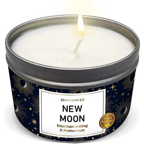 Magnificent 101 Long Lasting New Moon Aromatherapy Candle | 6 Oz - 35 Hour Burn Time | A ll N atural Soy Wax Candle with Sage, Sandalwood & Bergamot for House Energy Cleansing, Momentum & Manifestation EasyOptionXY LLC