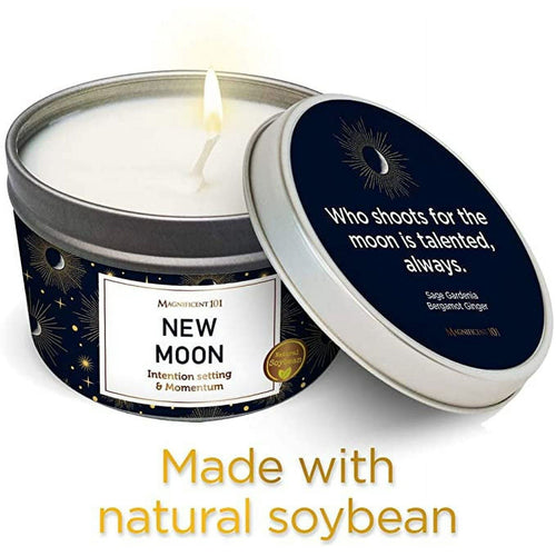 Magnificent 101 Long Lasting New Moon Aromatherapy Candle | 6 Oz - 35 Hour Burn Time | A ll N atural Soy Wax Candle with Sage, Sandalwood & Bergamot for House Energy Cleansing, Momentum & Manifestation EasyOptionXY LLC