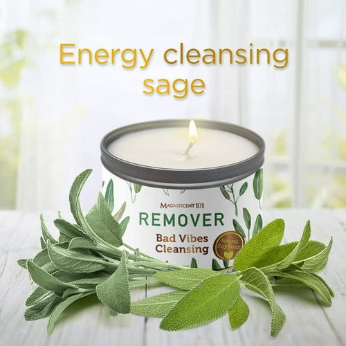 Magnificent 101 Long Lasting Remover Smudge Candle | 6 Oz - 35 Hour Burn | A ll N atural Pure Sage Scented Soy Wax Candle for House Energy Cleansing & Manifestation | Erase Negativity with Positivity EasyOptionXY LLC