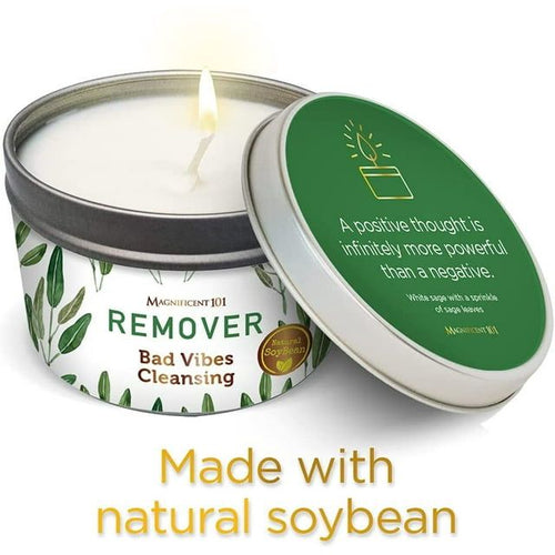 Magnificent 101 Long Lasting Remover Smudge Candle | 6 Oz - 35 Hour Burn | A ll N atural Pure Sage Scented Soy Wax Candle for House Energy Cleansing & Manifestation | Erase Negativity with Positivity EasyOptionXY LLC