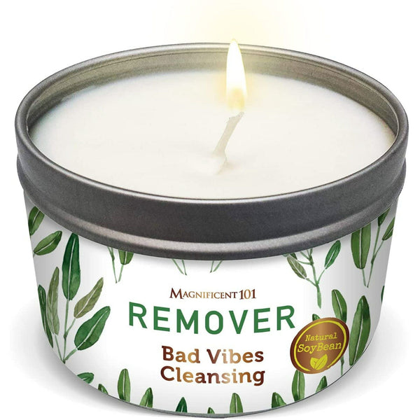 Magnificent 101 Long Lasting Remover Smudge Candle | 6 Oz - 35 Hour Burn | A ll N atural Pure Sage Scented Soy Wax Candle for House Energy Cleansing & Manifestation | Erase Negativity with Positivity EasyOptionXY LLC