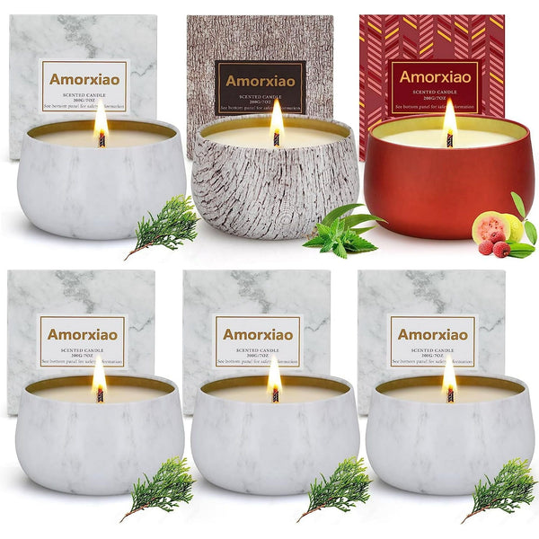 6Packs Scented Candles Gift Set Soy Candle Long Lasting Aromatherapy Candle - Guava & Lychee, Juniper, Eucalyptus Mint, 7 oz EasyOptionXY LLC