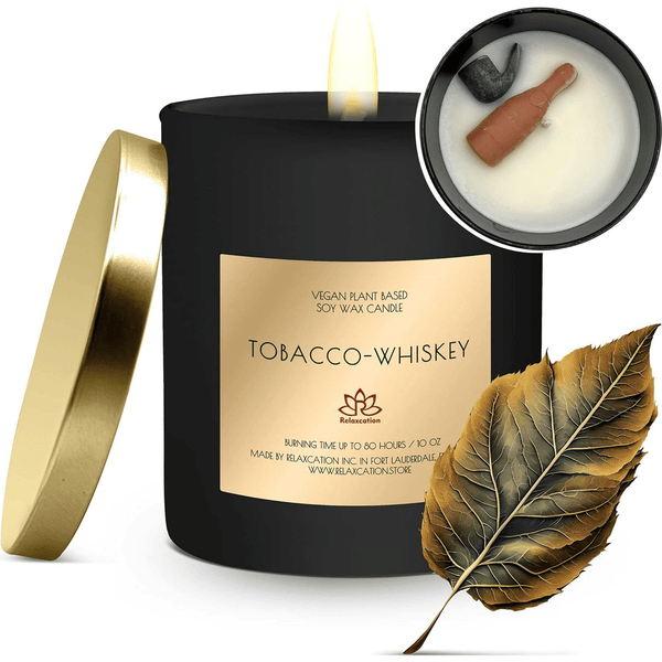 Soy Wax Candle in Glass Jar Warm Spicy Tobacco Whiskey Clean Burn up to 80 Hours Handmade in USA Natural and Safe by Relaxcation 10 oz EasyOptionXY LLC