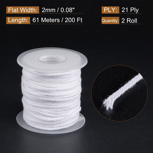 Uxcell 21 PLY 200 Ft Long 2mm Flat Wide Cotton Braided Candle Wick, 2 Pack EasyOptionXY LLC