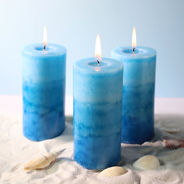 Meltone Ocean Scented Pillar Candles,60+ Hrs Long Burning Candles, Set of 3 Blue Candles for Home Scented (3x6'') EasyOptionXY LLC