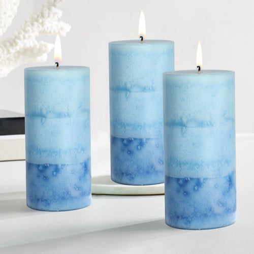 Meltone Ocean Scented Pillar Candles,60+ Hrs Long Burning Candles, Set of 3 Blue Candles for Home Scented (3x6'') EasyOptionXY LLC