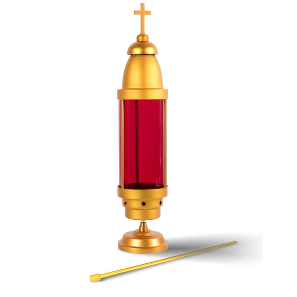 Red Cemetery Light with Gold Dome,Grave candle,Latin Cross Cemetery candle,Cemetery decorations for grave,Grave decorations for cemetery,Cemetery Light Candle Holder, Mausoleum Candle Holder EasyOptionXY LLC