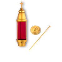 Red Cemetery Light with Gold Dome,Grave candle,Latin Cross Cemetery candle,Cemetery decorations for grave,Grave decorations for cemetery,Cemetery Light Candle Holder, Mausoleum Candle Holder EasyOptionXY LLC
