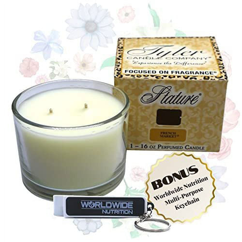 Tyler Candle Company French Market Stature Candle - Luxury Home Fragrance French Market Scented Candle - Stature Model Home Decor in Clear Glass Candle Holder - 16 Oz, 2 Wick Candle w Bonus Key Chain EasyOptionXY LLC