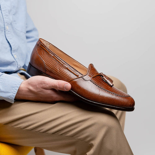 14-580-CGN FRANCO Teju Lizard Tassel Loafer, Cognac Zelli Italia